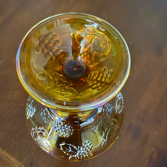 Vintage   Indiana Iridescent Carnival Glass Marigold Pedestal Bowl Grape Harvest - Picture 6 of 9